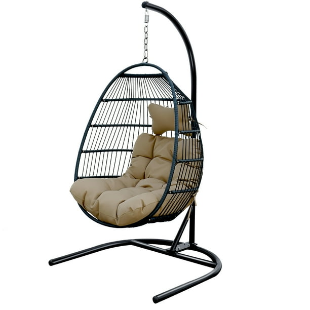 Swing Egg Chair Hanging Basket Chair With Stand Brown Cushion Walmart Com Swing Egg Chair Hanging Basket Chair With Stand Brown Cushion Walmart Com