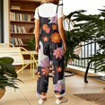 thumbnail image 4 of Womens Halloween Linen Overalls Casual Wide Leg Floral Print Loose Fit Jumpsuits Boho Bib Pants, 4 of 6
