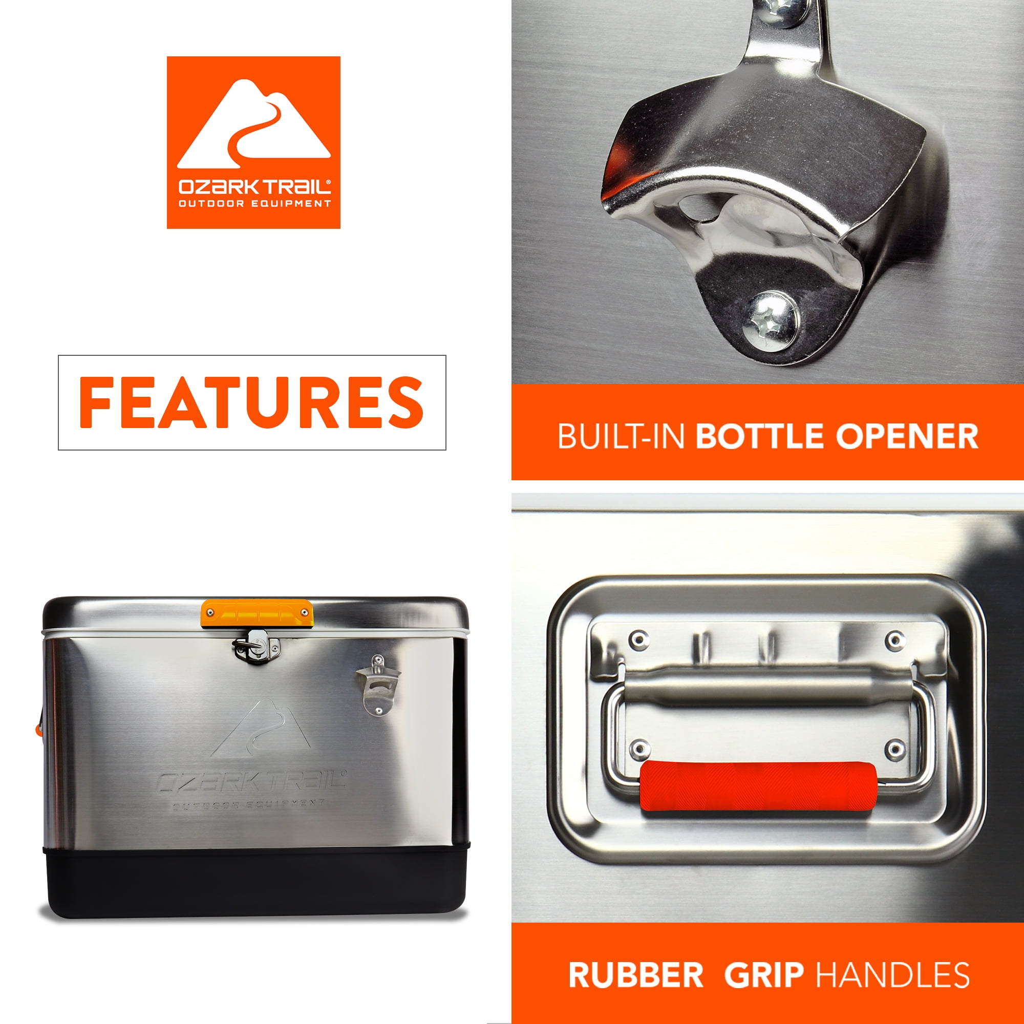 Glacière Ozark Trail 54 litres, glacière portable en acier inoxydable avec décapsuleur, capacité de 85 canettes, 51 litres