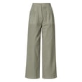 thumbnail image 4 of Atkumj Cotton Linen Pants for Women with Pockets High Waist Button Straight Leg Trouser Pants Casual Solid Color Women Baggy Pants for Everyday Outfit S, 4 of 7