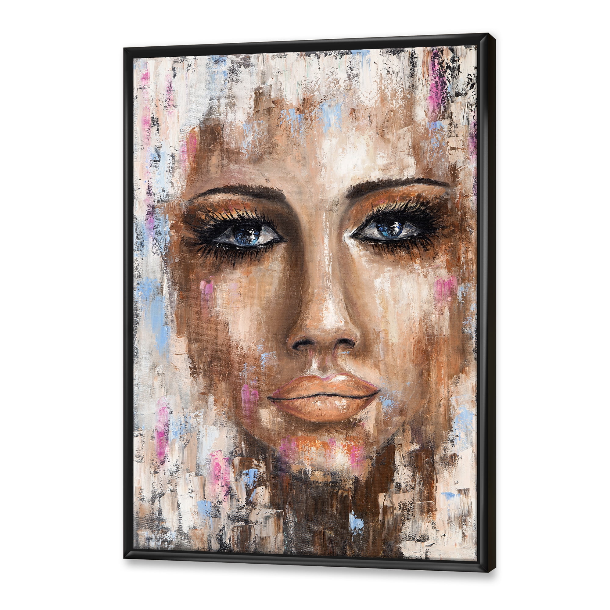 Designart 'Abstract Portrait Of A Young Woman With Blue Eyes I' Modern Framed Canvas Wall Art Print