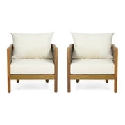 GDF Studio Morrow Cushioned Acacia Wood Outdoor Lounge Chair - Set of 2 - Beige