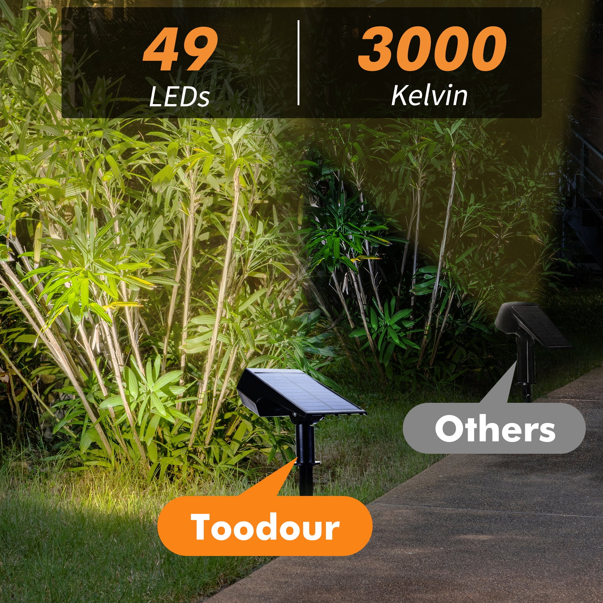 Toodour Solar Lights Outdoor, 49 LED Super Bright Solar Spot Lights with 2 Lighting Modes, Waterproof Solar Powered Landscape Spotlights for Garden Patio Pathway Yard (2 Pack-Warm White)