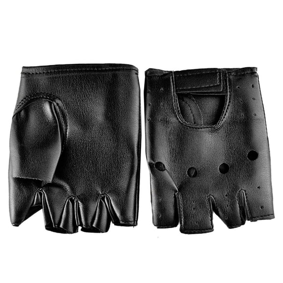 WE-POLUJ Men Women Fingerless Driving Faux Leather Gloves Motor Cool Black Wrist Mittens