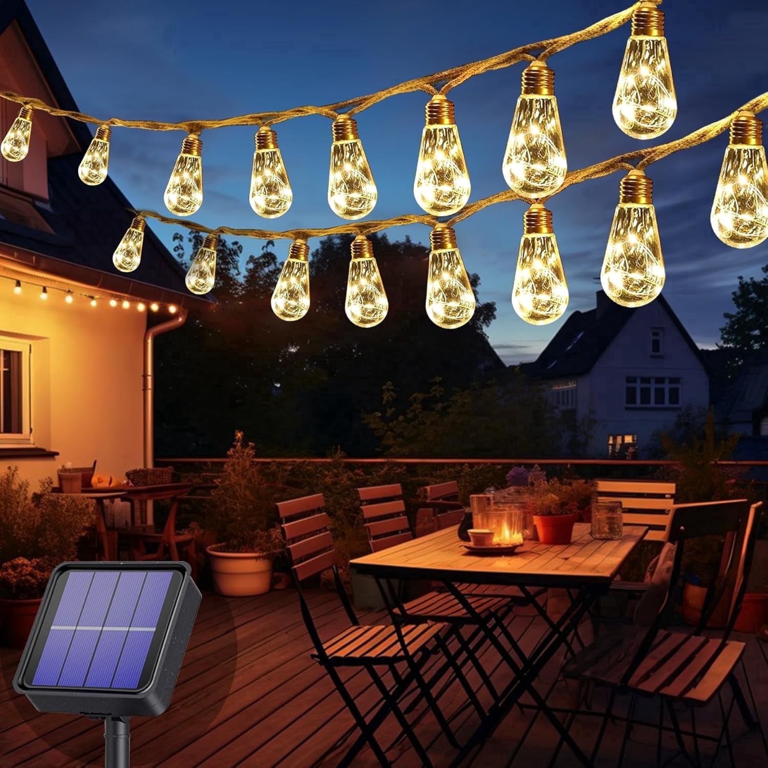Solar Fairy Lights Outdoor, 26FT/8M 16 Bulb Vintage Hemp Rope String Lights, 8 Modes, IP65 Waterproof, Solar String Lights for Garden Yard Balcony Wedding Party(Warm White)