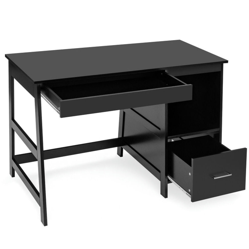 Demi Bonn 47.5" Modern Home Computer Desk with 2 Storage Drawers, Office Desk Study Writing Table, Black