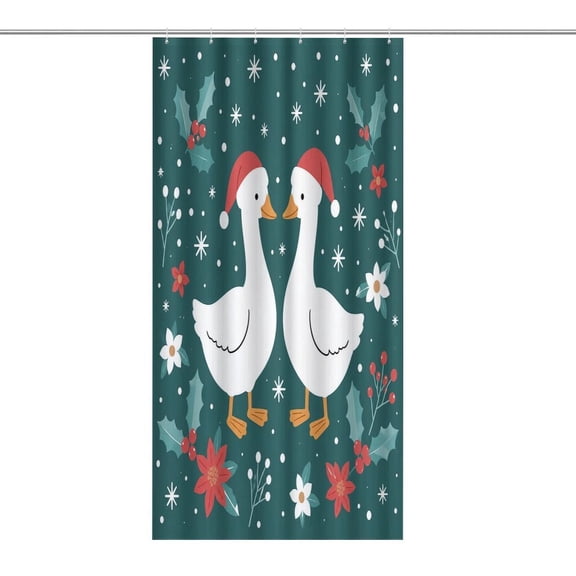 RKSupls Waterproof Shower Curtain, Two Christmas Ducks Holiday Polyester Shower Curtain with Hooks for Chic Elegant Home Bathtub Bathroom Decor Washable