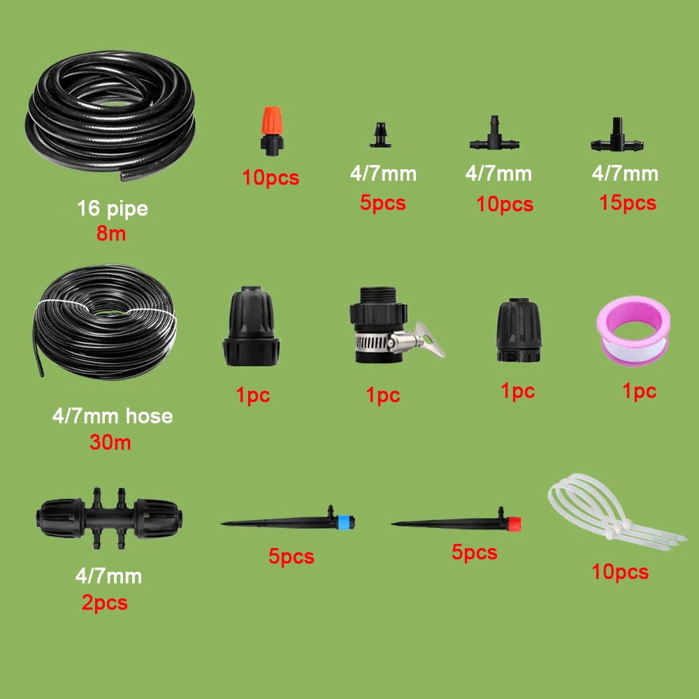 RichLink Irrigation System Greenhouse Watering Systems 1/4in Diy Auto Drip Irrigation Kit,30m