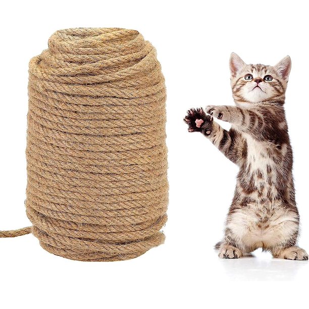 Cuerda de Sisal Natural, juguetes de Sisal de 50m, poste rascador para gatos, grosor de 6mm, protege a los gatos, juguetes con garras para moler, materiales para gatear