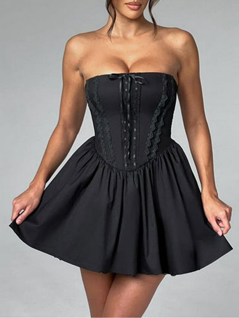 Michellecmm Women's Corset Mini Dress Strapless Lace Trim Solid Color Tube Top Dress Short Party Dress - Walmart.com Michellecmm Women's Corset Mini Dress Strapless Lace Trim Solid Color Tube Top Dress Short Party Dress - Walmart.com
