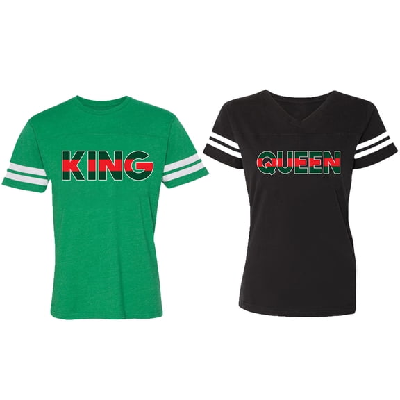 Red Green King Queen Matching Couple Cotton Jerseys (Men Green / Women Black) (Men S / Women S)