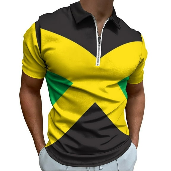 Jamaica Flag Men Zipper T-shirt Summer Casual Short Sleeve T-shirt Top