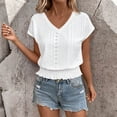 thumbnail image 2 of AnuYalue Eyelet Tops for Women Summer V Neck Short Sleeve Shirts Fashion Smocked Waist Crop Tops Casual Plain T Shirts, 2 of 6
