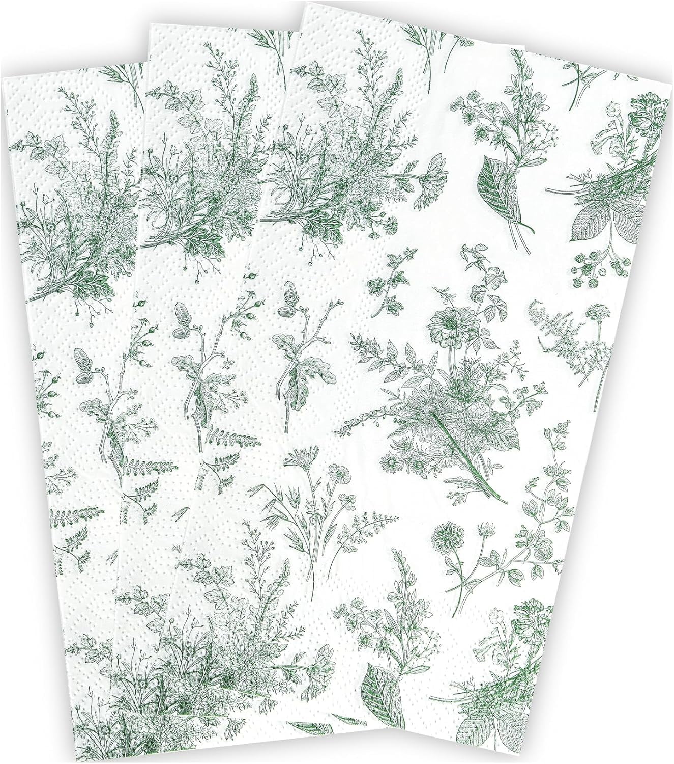 100 Floral Guest Napkins Sage Green White Toile Disposable Paper Napkins Flower Bathroom Hand Towels for Tea Party Christmas Bridal Baby Shower Party Supplies