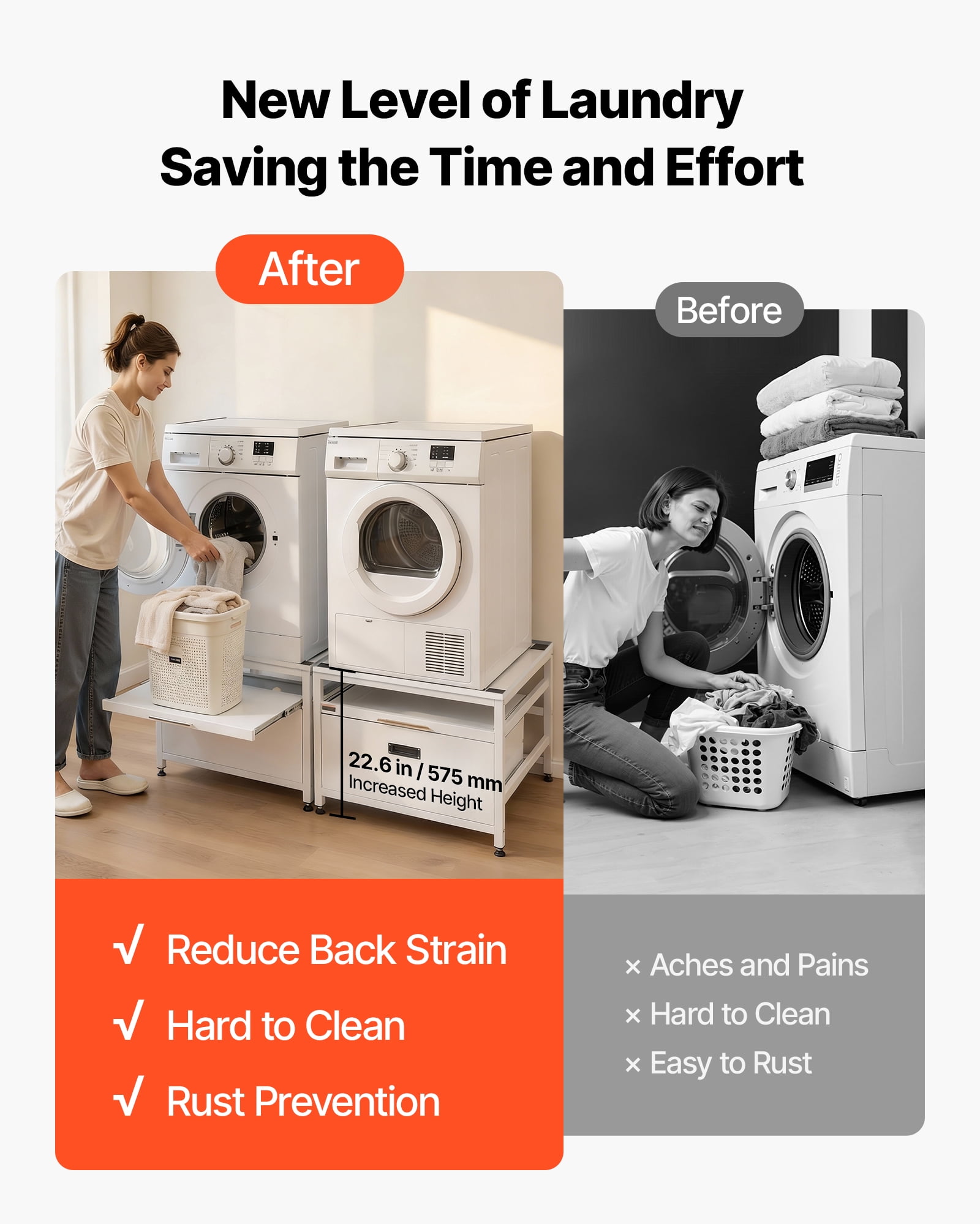 VEVOR Laundry Pedestal, 22.6 in Height, 29 x 29 in Washer and Dryer Pedestals with Pull-out Tray and Storage Space, 800 lbs Load Capacity, Non-Slip Feet Washing Machine Stand Universal, White, 2 Pack