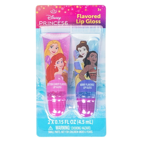 Disney Princess 2-Pack Lip Gloss Set for Kids, Non-Toxic, Moisturizing Formula, Sweet Scent, Ages 3 