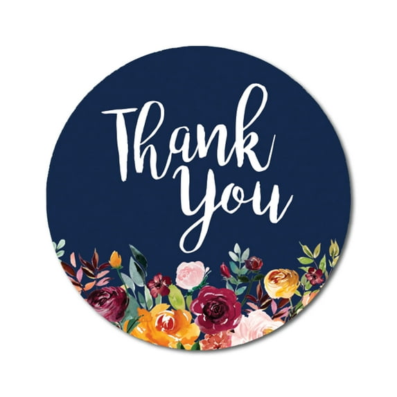 Darling Souvenir Botanical Floral Border 1.6 Inches Navy Blue Round Non Custom Thank You Stickers-45 Pcs