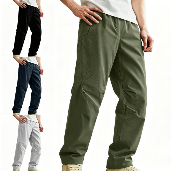 WAVSUF Men's Softshell Pants Loose Fit with Pockets Elastic Waist Fall Running Outdoor Pants Green L