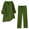 thumbnail image 2 of Htigea Clearance Cotton Linen 2 Piece Outfits for Women Sleeveless Crewneck Tops and Long Pants Plus Size Summer Solid Tracksuit Sets Today Sales Army Green,L, 2 of 4