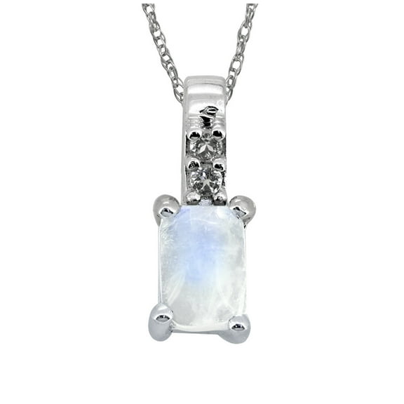 YoTreasure 0.58 Ct. Petite Moonstone and White Zircon Solid 925 Sterling Silver Necklace Pendant with Chain