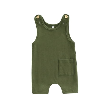 

ELF Baby Summer Suspenders Jumpsuit Cotton Solid Color Sleeveless Short Rompers for Girls Boys 0-3 Years