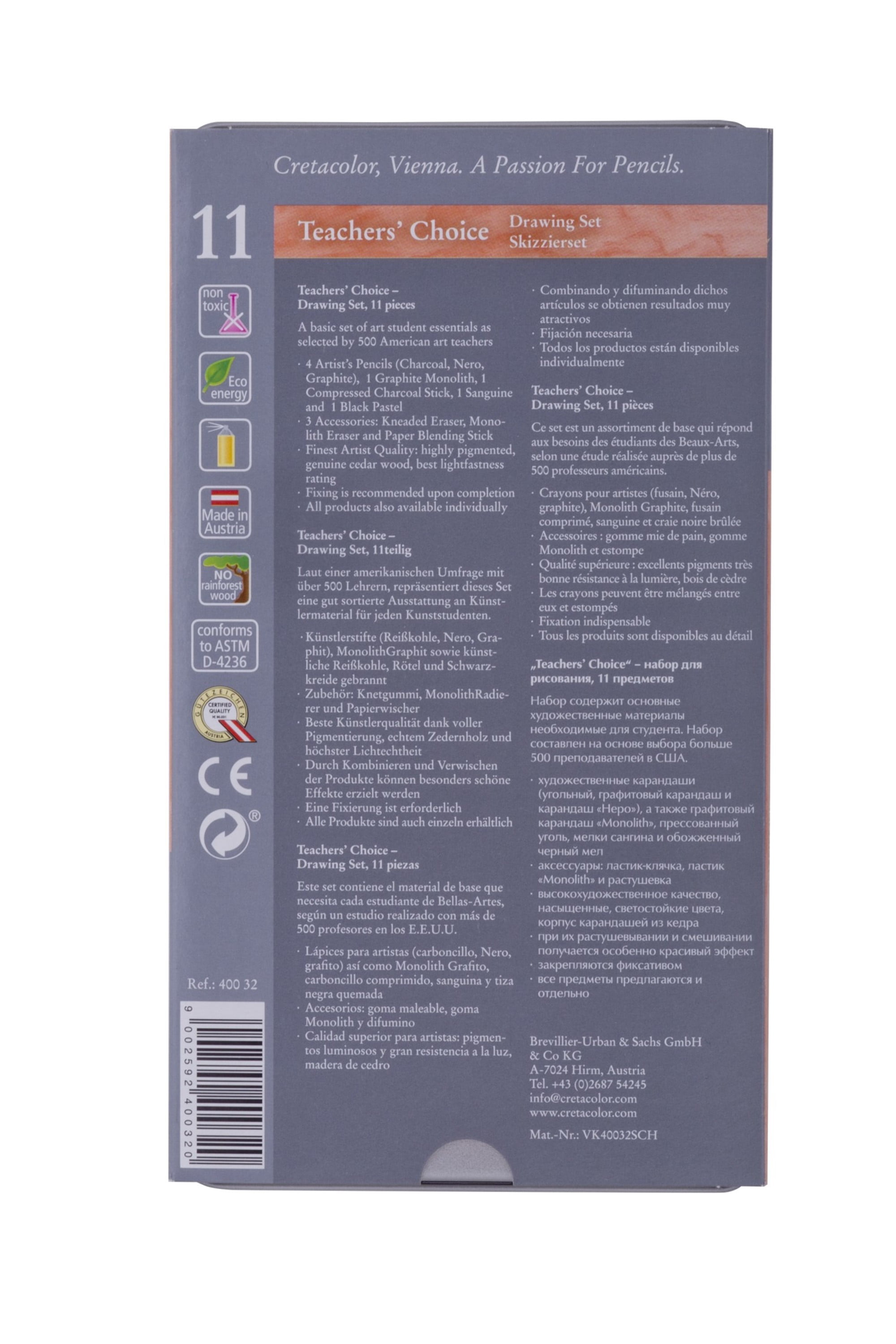 Cretacolor Teacher's Choice Drawing Sets, Tin Set of 11