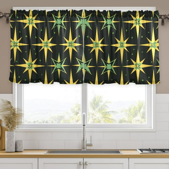 Ryvnso Graffiti Green and Yellow Curtains Sets Short Curtain Rod Pocket Half Window Cafe Farmhouse Tier 2 Panels 57"W x 24"L