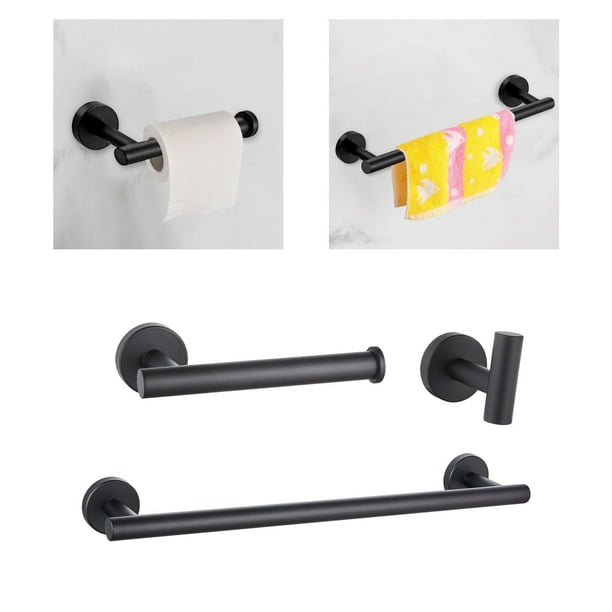 3 Pieces Stainless Steel Bathroom Hardware Accessories Set Include Towel Bar,  16 Black 