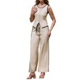 thumbnail image 2 of INSPIRE CHIC Summer 2 Piece Outfits for Women Dressy Casual Sleeveless Tank Tops Wide Leg Drawstring Pants Elegant Lounge Sets XS Apricot, 2 of 6