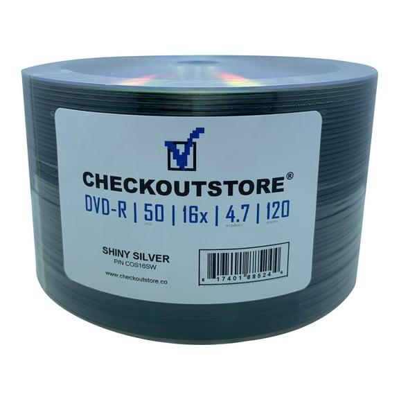 (50) CheckOutStore Premium 16x DVD-R 4.7GB in Tape Wrap (Shiny Silver)