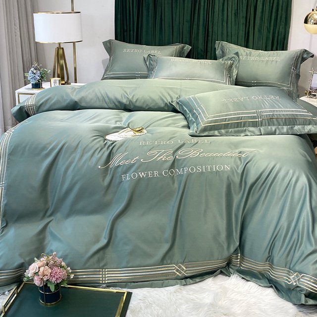 European Style Ice Silk Four - Piece Set Summer Bare Sleeping Silk Summer Bedding Sheets Quilt Cover Silky Spring