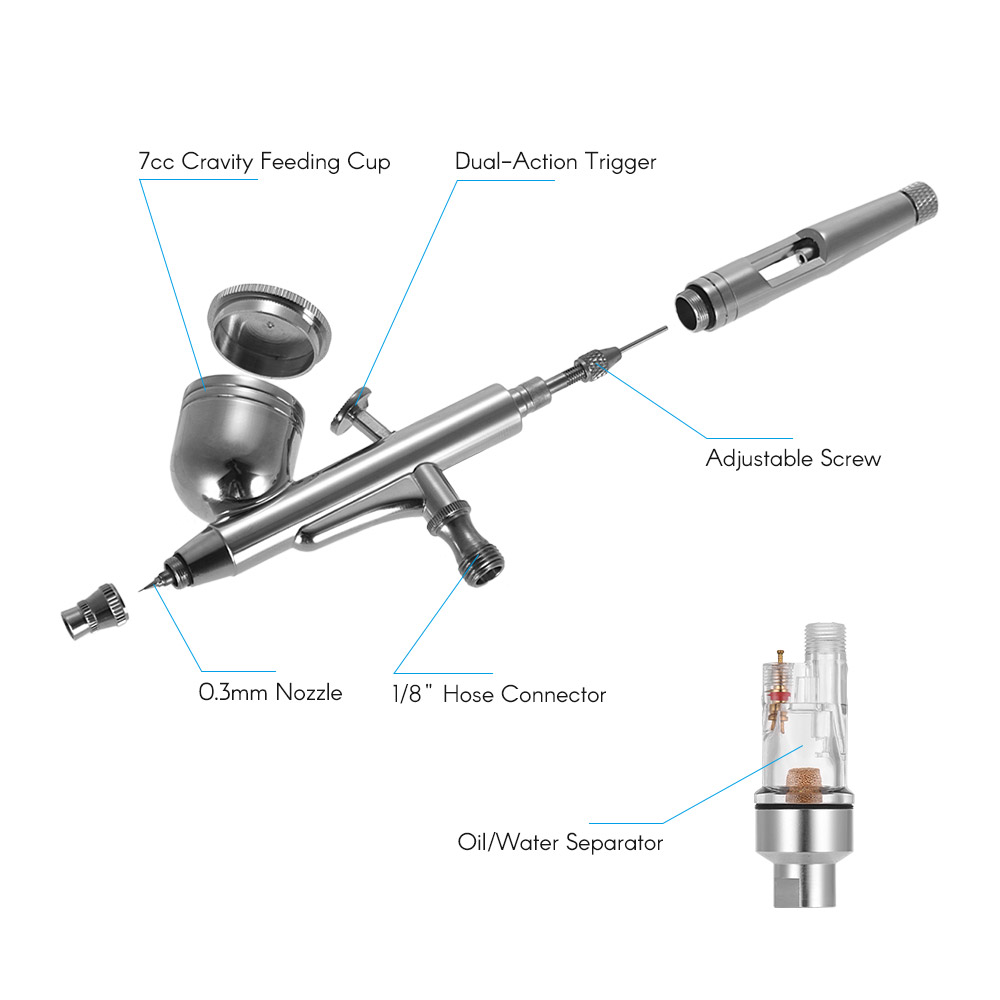 Kit Aérographe Apkezel Avec Compresseur - Double Action, Buse 0.4mm, Pour Nail Art, Maquillage, Décoration