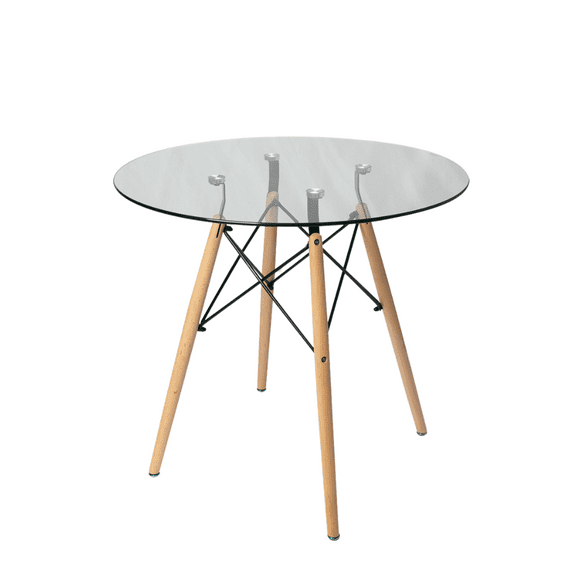 Aykah Eiffel Glass Dining Table For 2/4, Tempered Glass Top With Wood legs For Dining Room, Kitchen