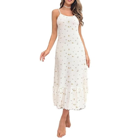 

Casual Ditsy Floral Print Spaghetti Strap Slip Dress Sleeveless White Cami Women Nightgowns & Sleepshirts (Cami Women s)