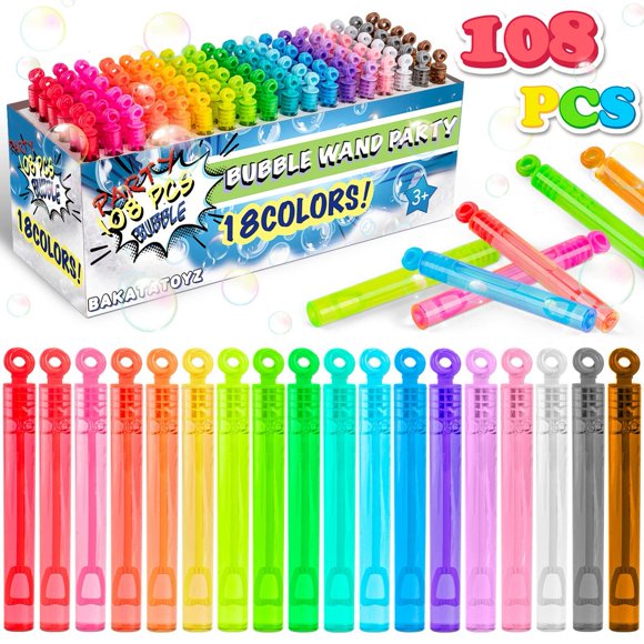 Bubble Wand Bakatatoyz, paquete 108, 18 colores, para fiestas infantiles