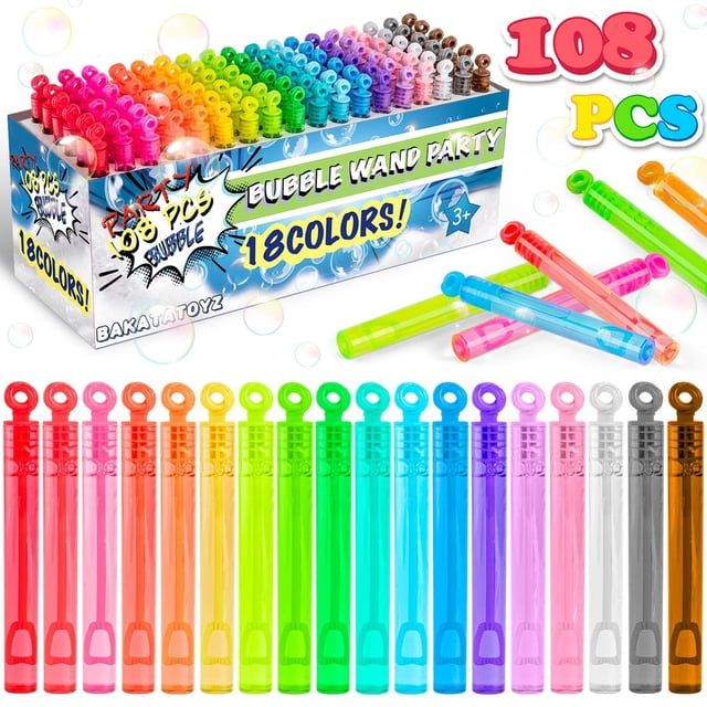 Bubble Wand Bakatatoyz, paquete 108, 18 colores, para fiestas infantiles