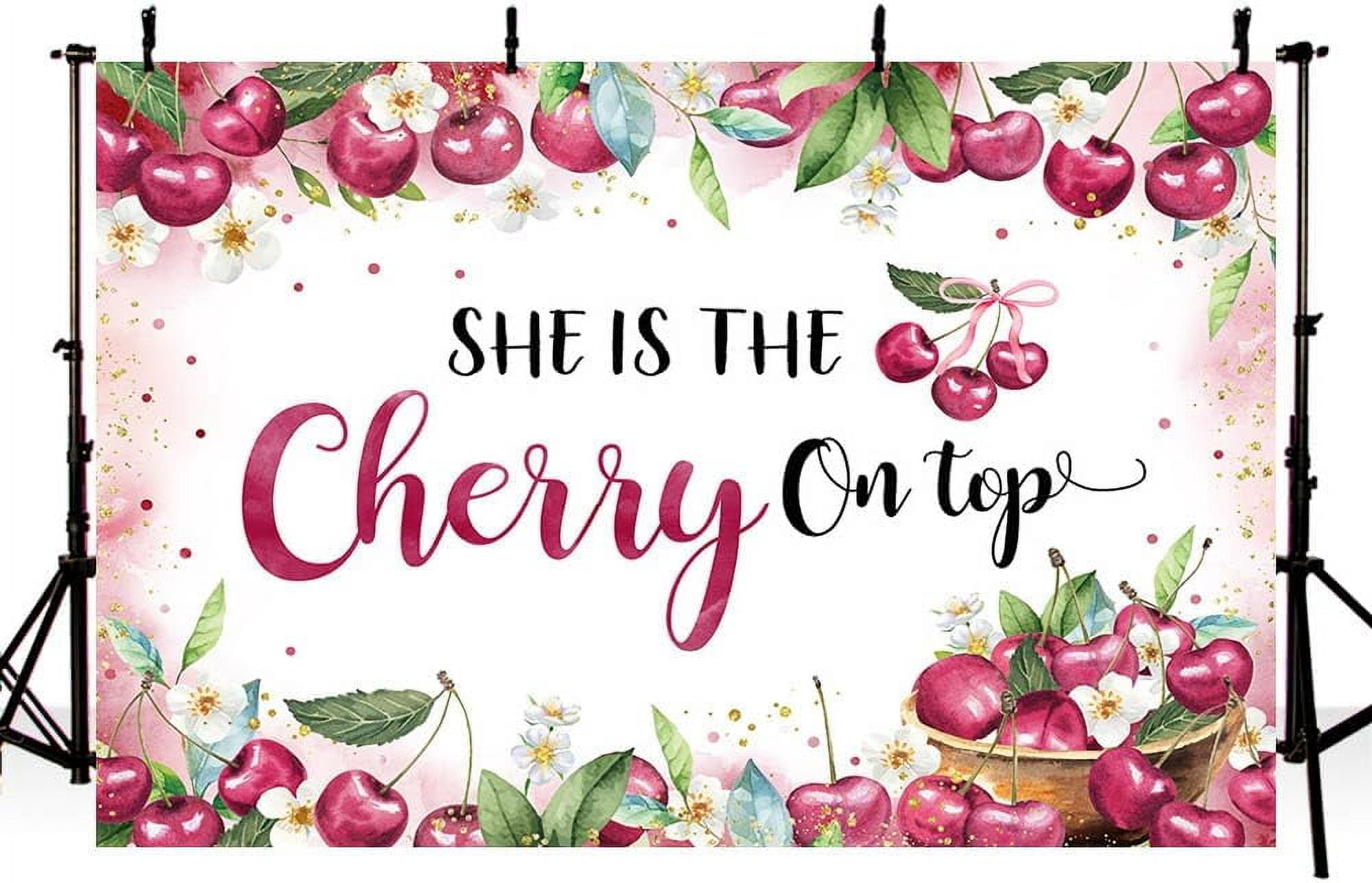 Kirsch-Hintergrund "She's The Cherry On Top" Für Babyparty & Junggesellinnenabschied – 1,5x0,9 M Fotohintergrund