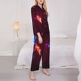 thumbnail image 3 of Fuzoiu Futuristic Red And Blue Bird Print Women's Long-Sleeved Pajama,Lounge Button Down Nightwear,Womens Notch Collar Pajama Set-X-Large, 3 of 7