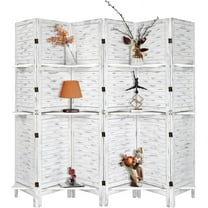 Bonnlo 6 Panels Wood Room Divider with Shelves, 6 FT Height Folding Privacy Screens, Indoor Freestanding Room Partition Wall Divider, Hinged Space Separator (Grey, 6 Panel)