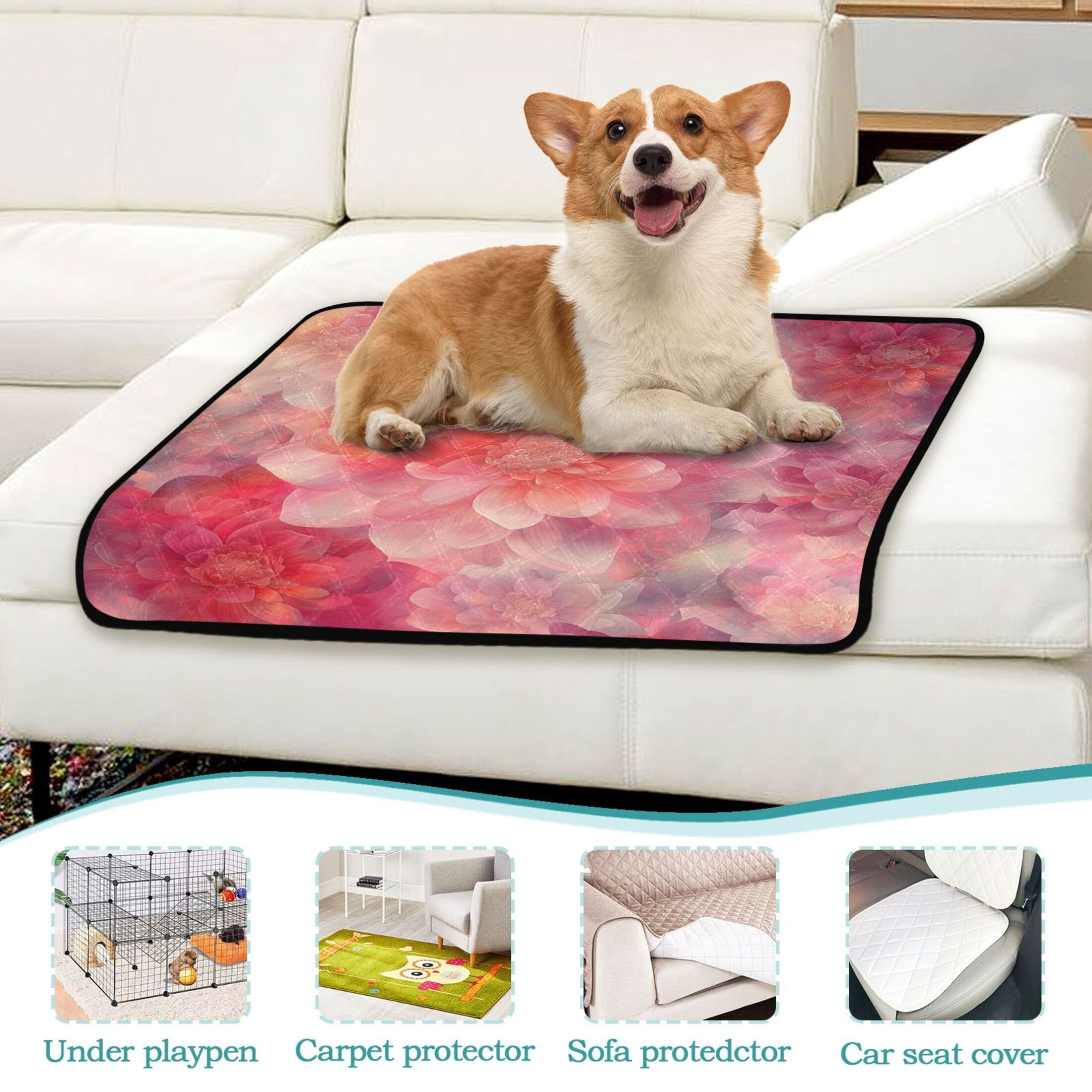 Qxltty Transparent Red Flower Cat litter Pads Pet Set of 3 Diaper Mats Center Anti-leakage Layer Absorbent Soft and Comfortable