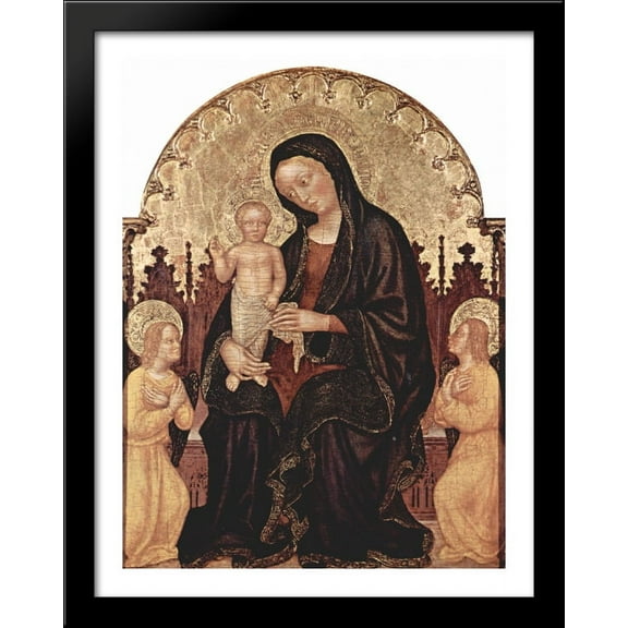Madonna With Two Angels 28x36 Large Black Wood Framed Print Art by Gentile da Fabriano