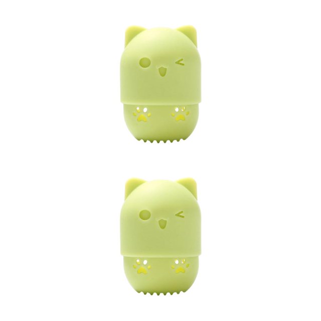 Caja de almacenamiento Jumpingount de esponjas de maquillaje para gatos de silicona Doble uso Verde claro 2Conjunto