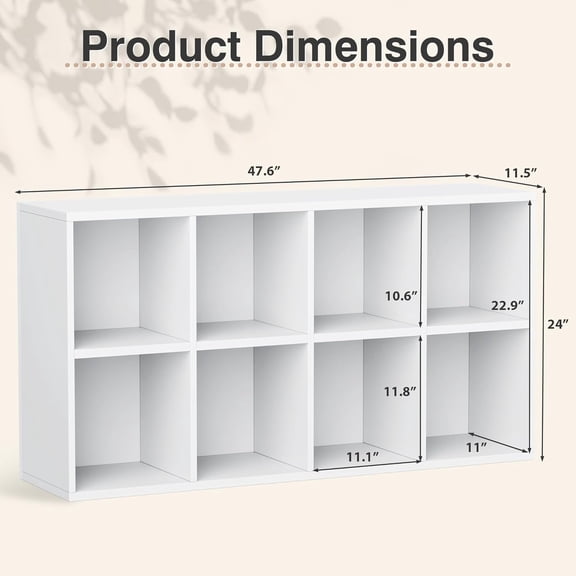 8 Cube Bookcase, Open Frame 2-Tier Book Shelf, Bookshelf Storage Organizer with Adjustable Shelves for Organization, Room Decor, Milk White