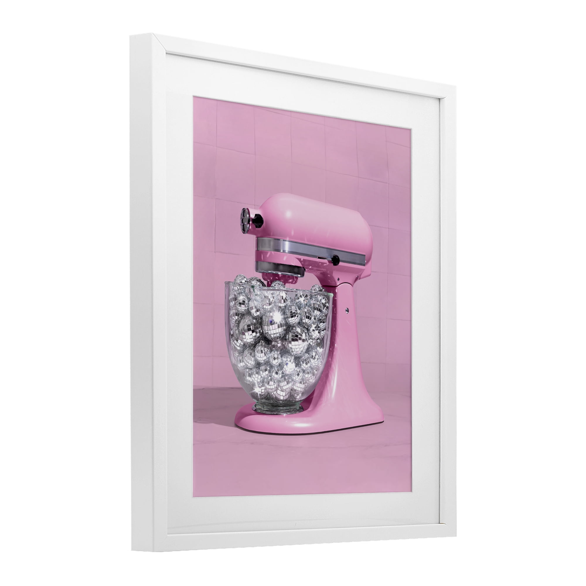 Stupell Industries Disco Kitchen Mixer over Pink White Framed Print Under Glass, design by LISH Creative