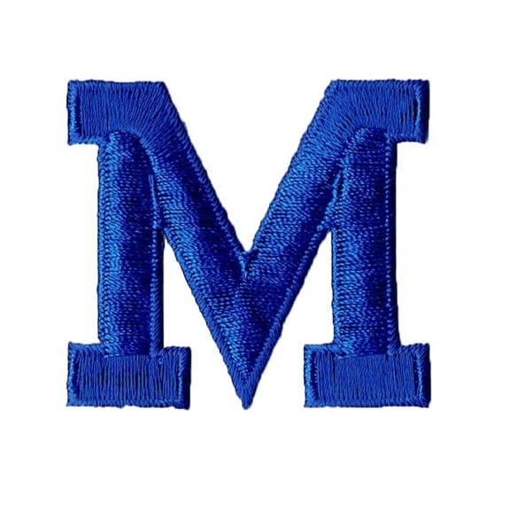 Alphabet Letter - M - Color Royal Blue - 2" Block Style - Iron On Embroidered Applique Patch