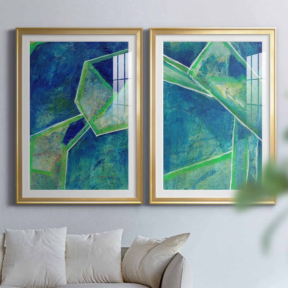 Wexford Home Geometric in Cool III Premium Framed Print, 30.5" x 42.5" - Ready to Hang, Gold (Set of 2)