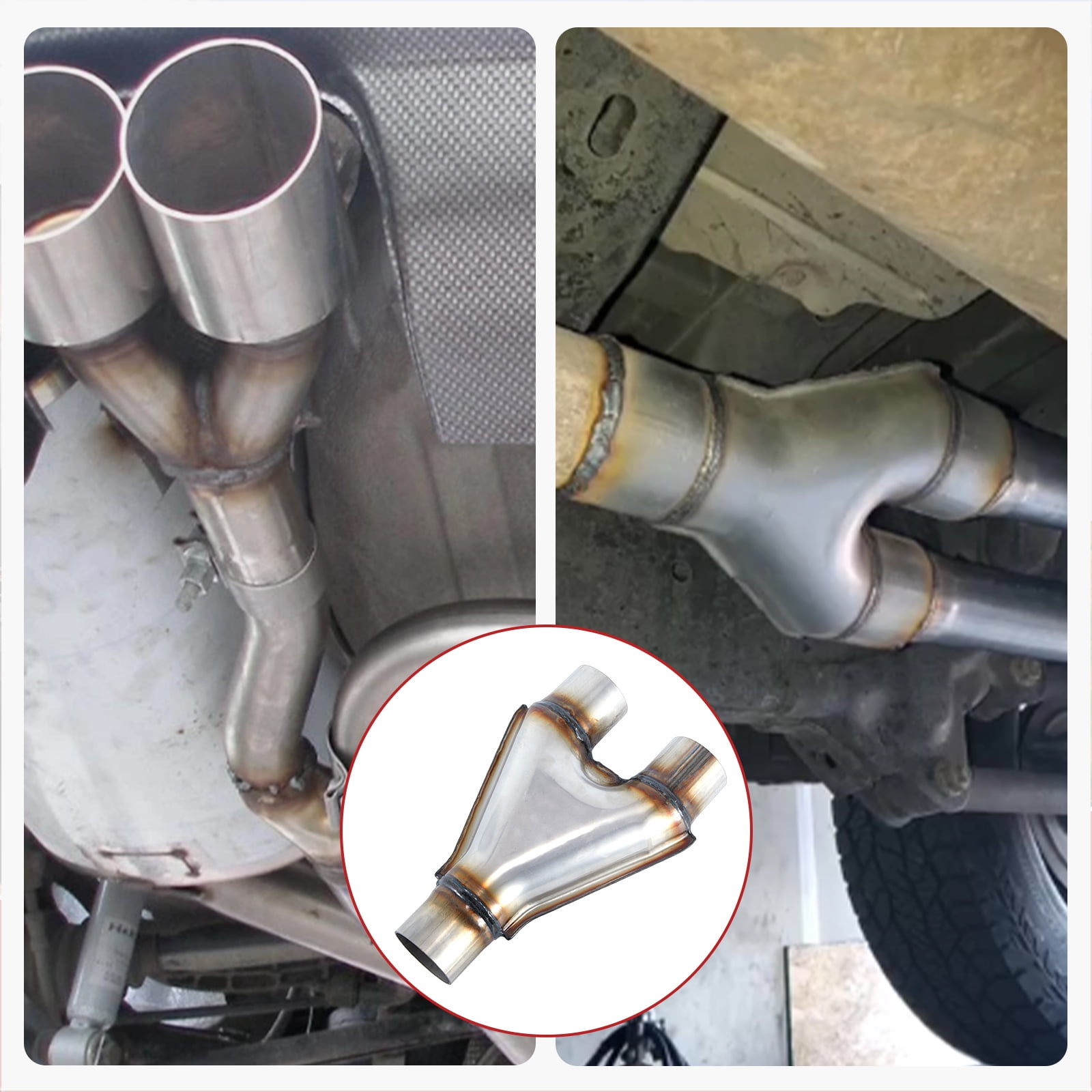 Universal Exhaust Y Pipe, 2.5" Inlet 2.5" Outlet, 10" Total Length, Stainless Steel Weld-On Exhaust Pipe Adapter/Crossover Tube, Fits Most Vehicles