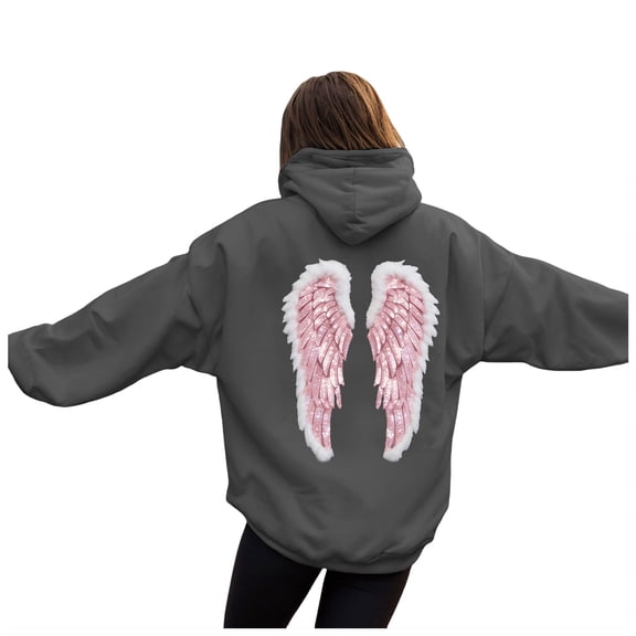 vigerkar Long Sleeve Wings Graphic Hoodie, Fashion Pullover Hooded Sweatshirt for Women (Grey, S)