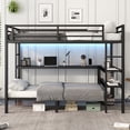 thumbnail image 2 of Full Over Twin Bunk Bed with LED Desk & USB Ports, Storage Shelves, Safety Guardrails, Adjustable Placement Options, Noise-Free Design, No Box Spring Required for Bedroom or Guest Room, 2 of 9