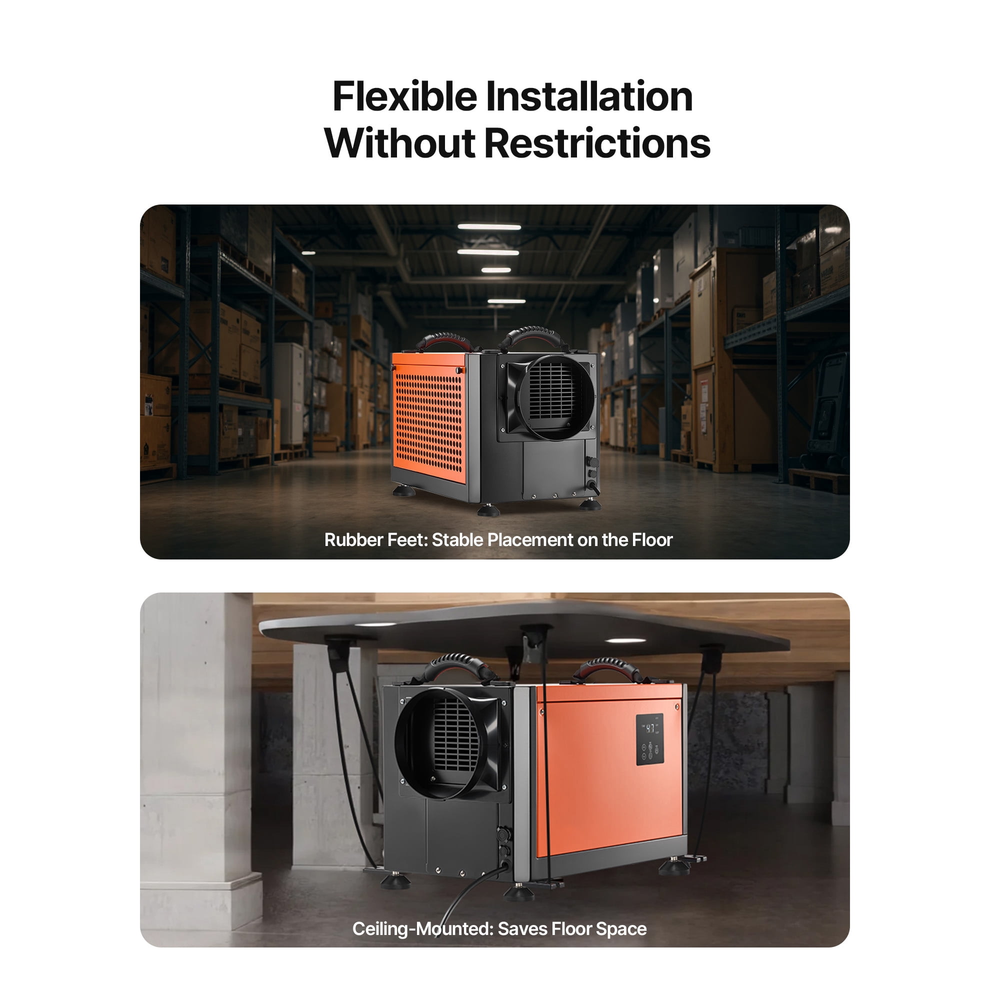 KFFKFF 125 Pints Commercial Dehumidifier with Drain Hose, Portable Industrial Dehumidifier for Basements and Storage Rooms, Auto Defrost and Drainage, Durable Steel Construction, LED Display